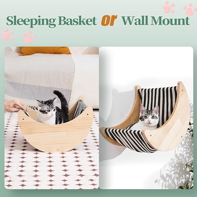 Cat Wall Shelves Scratching Posts - Wall Mounted Moon Hammock Solid Wood Stairs Cat Furniture Floating Climber Toy Hanging Holder Steps for Indoor Cats …