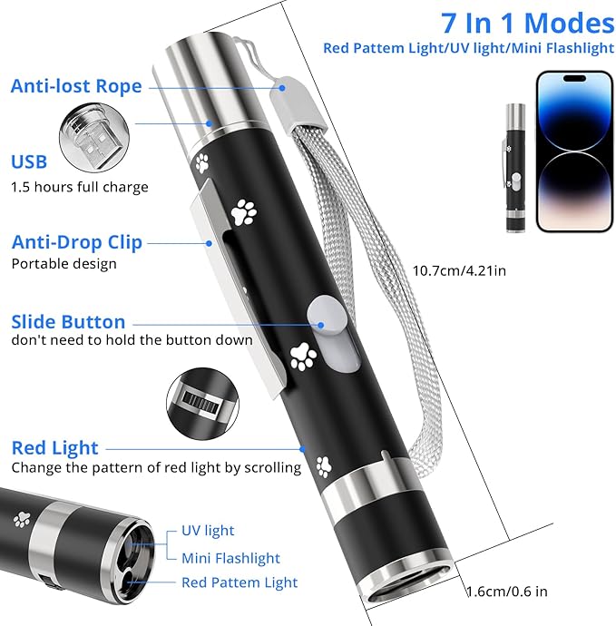 2 Pack Cat Toy, Cat Toys for Indoor Cats, Long Range 7 Adjustable Patterns for Cats and Dogs, Interactive Red Cat Chase Light for Fun, Exercise and Training - USB Rechargeable