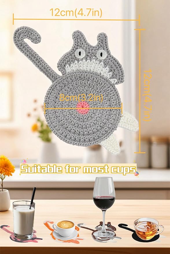 6pcs Cat Coasters for Drinks,Gifts for Cat Lovers,Cute Coasters for Coffee Table,Funny Coaster Set for Wooden Table