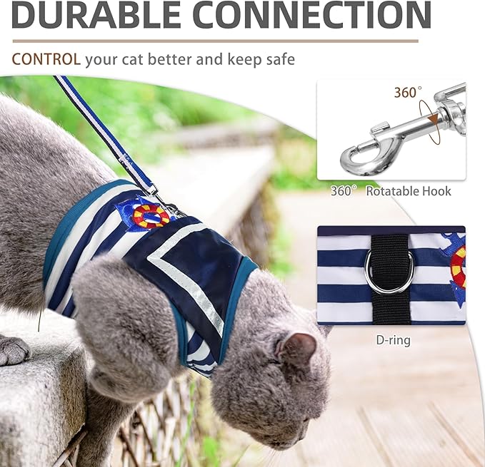 PUPTECK Soft Mesh Cat Vest Harness and Leash Set Puppy Padded Pet Harnesses Escape Proof for Cats Small Dogs Rabbits Bunny, Navy Blue, XL