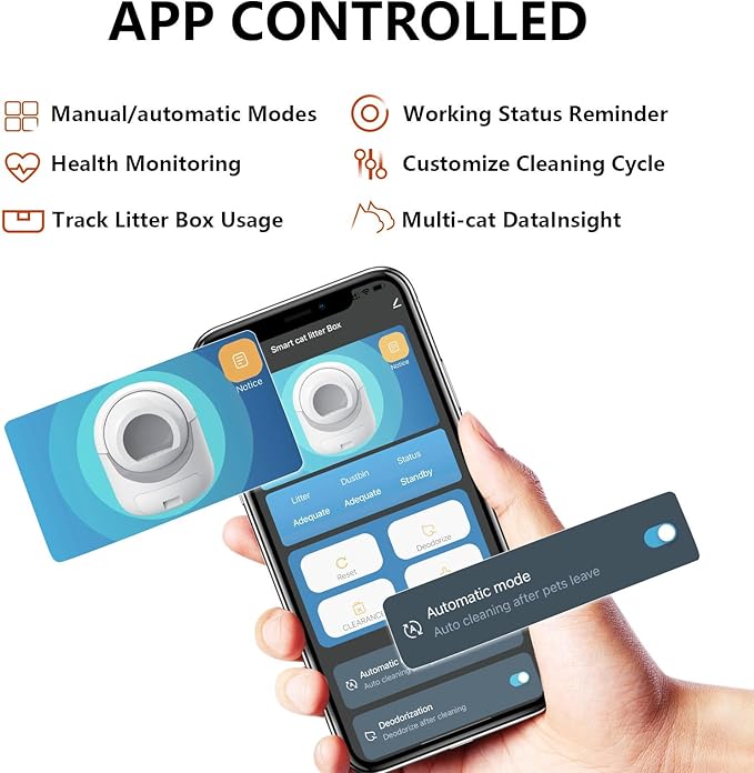 Automatic Cat Litter Box Self Cleaning, Self Cleaning Litter Box, Hands-Free Cleanup Less Tracking，Anti-Pinch/Odor-Removal Design