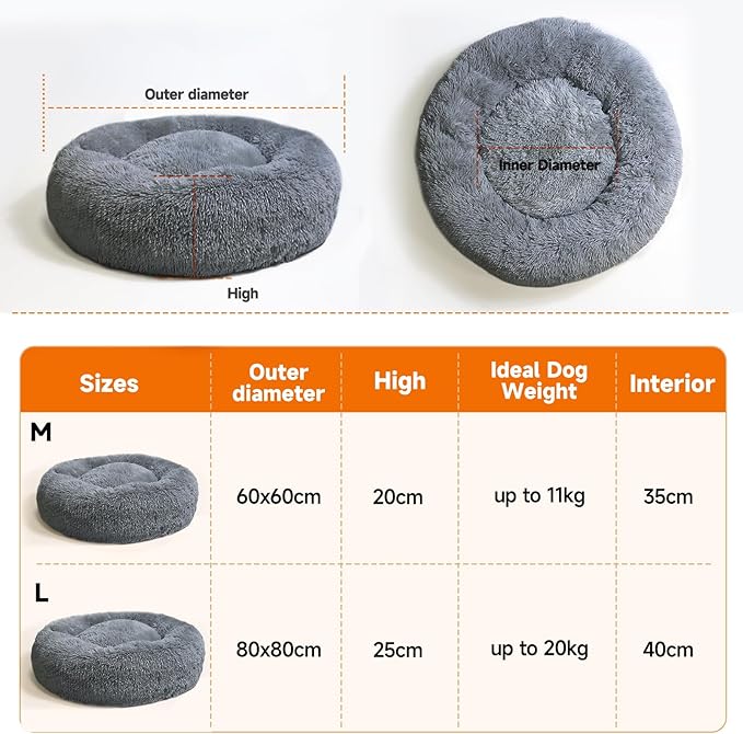 Small Dog Bed,Cat Beds for Indoor Cats, Removable Cat Bed, Fluffy Round Pet Bed Non-Slip, Calming Soft Plush Donut Cuddler Cushion Self Warming for Small Dogs Kittens, Dark Grey, Large
