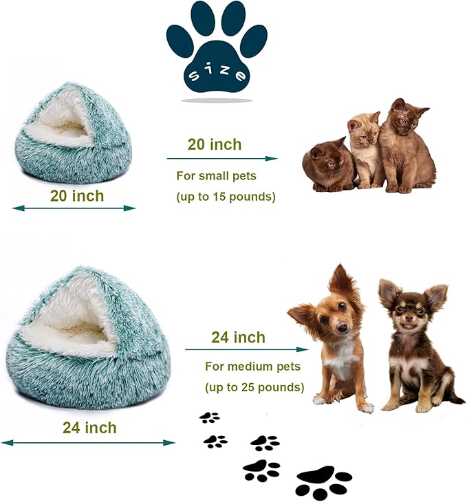 Cat Bed Round Hooded Plush Fluffy Cat Bed Cat Cave Bed for Indoor Cats & Dogs Burrow Cat Donut Small Dog Bed Calming Pet Beds Fuzzy Coverd Cat Nest Puppy Bed Tent Machine Washable