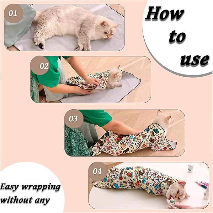 2025 New Cat Wrap for Grooming, Self-Adherent Cat Wrap for Cutting Nails with Cat Nail Clipper, Anti-Escape Cat Restraint for Nail Clipping, Ear Cleaning and Teeth Brushing (XL)