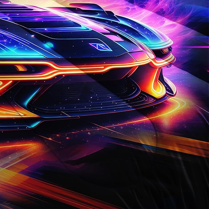 AILONEN Boys Kids Racing Car Bedding Set Full Size,Neon Speed Car & Lion Comforter with 2 Pillowcases,3 Pieces Soft Lightweight Racer Duvet Set