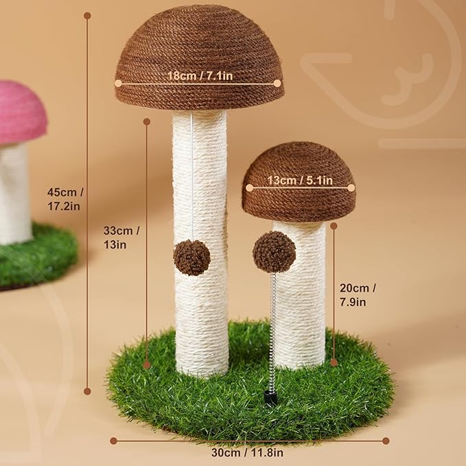 Odoland Cat Scratching Post Mushroom Natural Sisal Board Scratcher for Kitten Health and Good Behavior, Furniture Scratch Deterrent Accessories for Cats and Kitten Brown