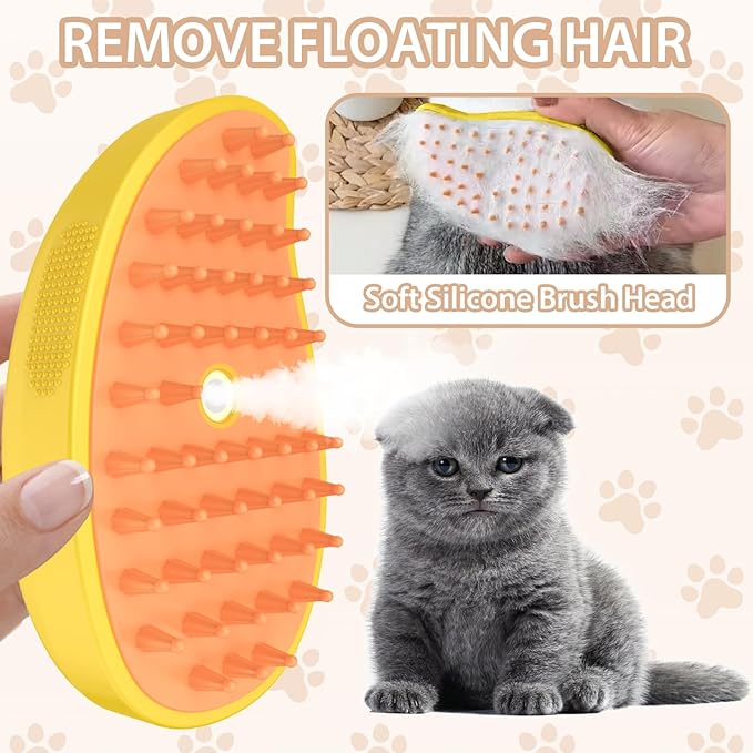 3 in 1 Self-Cleaning Grooming Brush - Detangling and Massage for Cats & Dogs, Fur and Loose Hair Remover (Yellow)