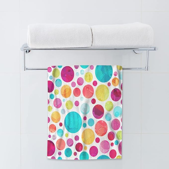 AOYEGO Circle Hand Towel Retro Art Colorful Circles Lollipop Candy Doodle Polka Dot Decorative Soft Highly Absorbent Bath Towels Home Hotel Spa Bathroom Towel 15x30 Inch