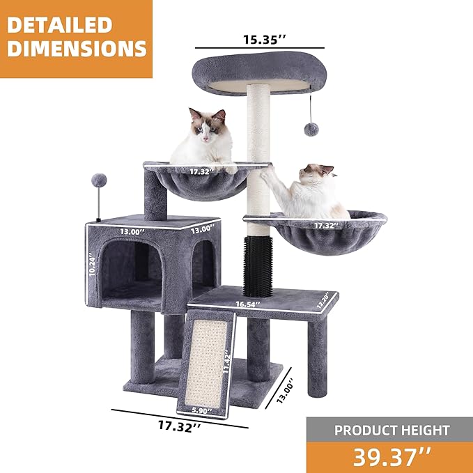 Multi Level Cat Trees with Cat Houses Hammock ScratchingPosts,Grey …