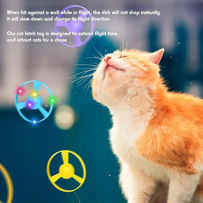 45 Pcs Cat Fetch Toy with Colorful Flying Propellers Set Cat Interactive Toys Playing Tracking Propeller Toy for Indoor Outdoor Kitten Training Chasing Training Hunting, Dinosaur Style