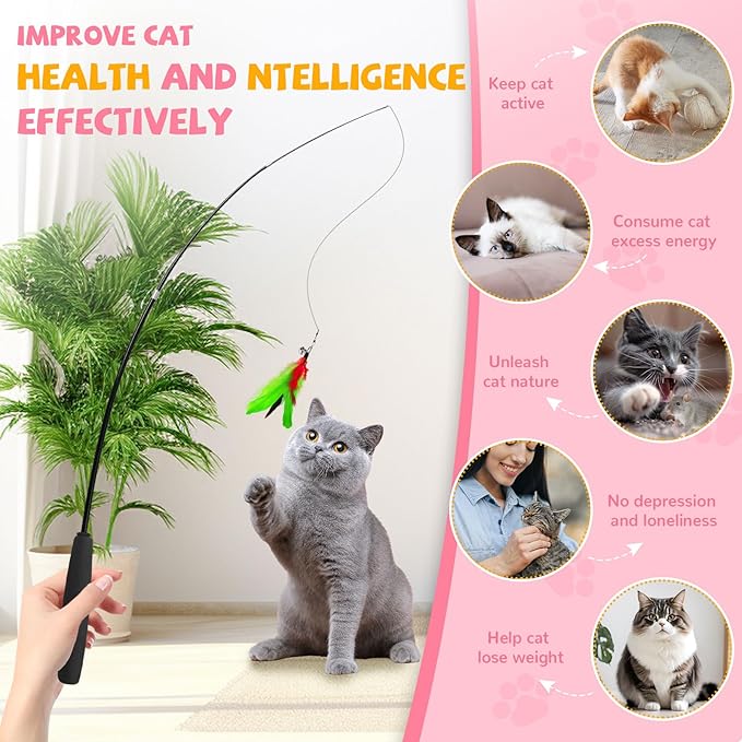 14pcs Cat Wand Toy Cute Bird Feather Cat Toys for Indoor Cats Worm Kitten Toys for Cat Colorful Self Play Hanging Cat Toys for Bored Indoor Adult Cats Interactive Cat Toy for Kitten