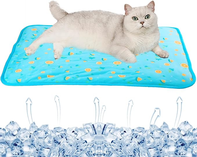 SEIS Dog Ice Pad Ice Silk Cats Kennel Mat Pet Cooling Pad Summer Cool Bamboo Mat Breathable Pad (Blue Fruit, S