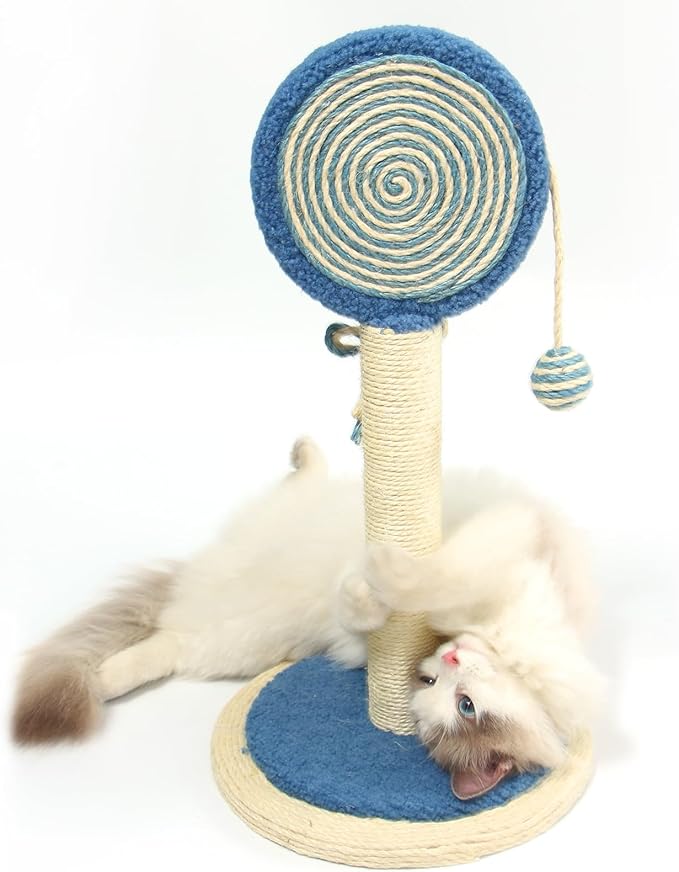 Cat Scratching Post, 22” Cute Kittens Scratch Posts with Hanging Ball, Sturdy Post & Stable Base, Ideal for Indoor Cats, Small & Large Sizes Kitty Available