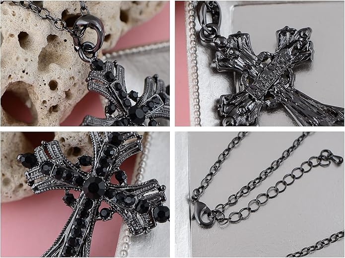 Alilang Silvery Tone Religious Cross Pendant Necklace w/Aquamarine Blue Or Clear Crystal Rhinestones