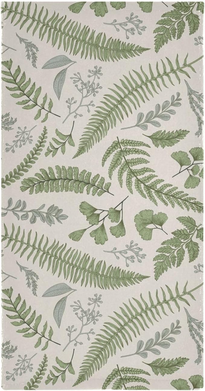 2 Pack Farmhouse Leaf Hand Towels for Bathroom,Soft Absorbent Tropical Sage Green Leaves Fern Wildflower Plant Kitchen Dish Towels,Decorative Guest Bathroom Towels for Face,Shower,Gym 14"x28"