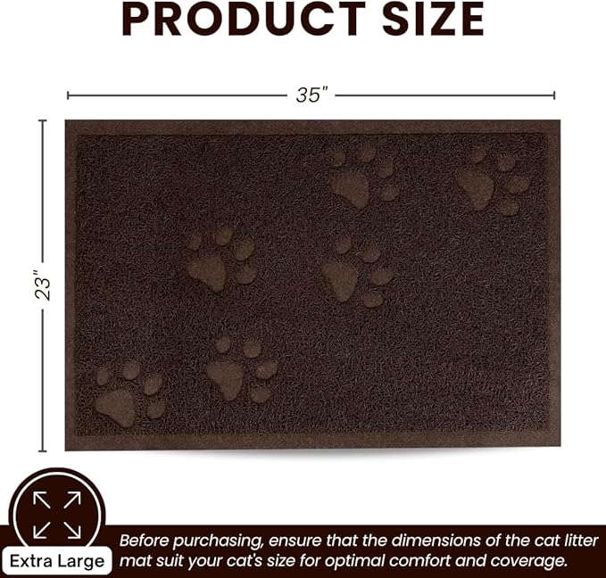 Andalus Extra Large Cat Litter Mat, Pack of 1 - Waterproof, Non-Slip & Easy to Clean Cat Litter Box Mat for Extra Efficient Pet Litter-Trapping, Brown (35” X 23”)