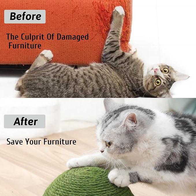 Fhiny Cats Scratching Ball, Natural Sisal Scratching Toy with Roller Track Toys and Wooden Base Kitten Turtle Shape Scratch Post for Indoor Cats Interactive Training Exercise Scratcher for Small Pets