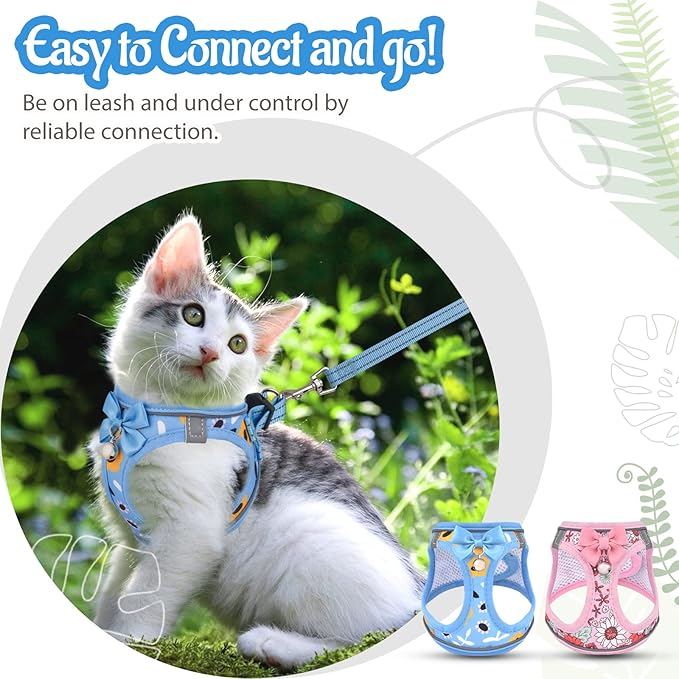 Cat Harness and Leash Escape Proof for Walking, Adjustable Soft Kitten Harness with Reflective Straps Step in Cat Vest Harness for Small Kitten and XS Dogs (Blue, XS-Chest(10.2"-11.8"))