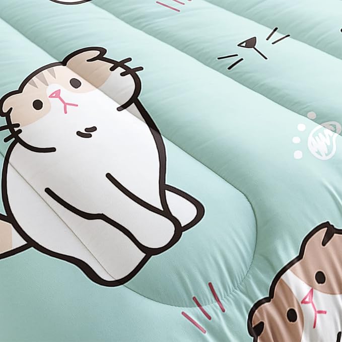 AILONEN Cat Comforter Set, Cat Bedding Set Twin Size for Girls,Bed in a Bag Superior Duvet for Teen,Easy Care,Microfiber,1 Comforter 2 Pillowcases 3 Piece