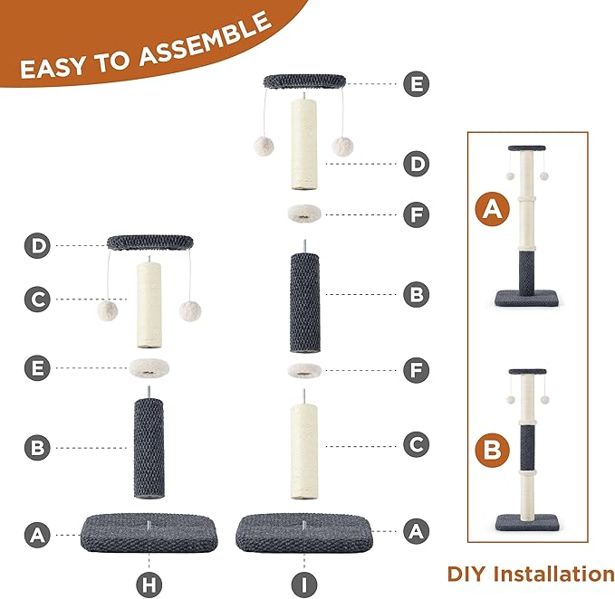 Lesure Cat Scratching Post for Indoor Cats - Highly Resistant Carpet Scratch Posts, Premium Sisal Rope Scratch Posts for Kittens, Sturdy Small Cat Scratch Pole with Hanging Ball, Grey(22.5 inch)