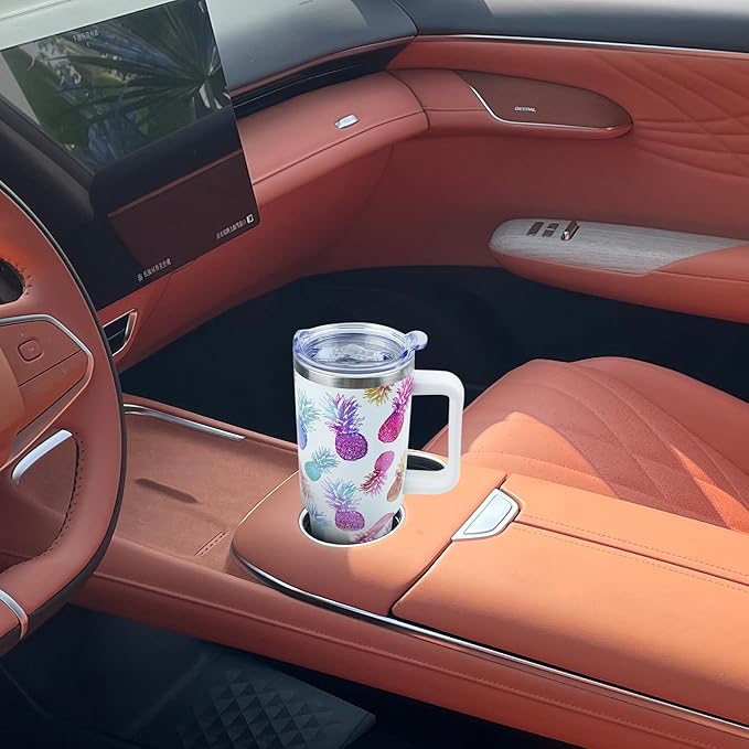 40 oz Tumbler with Handle and Straw, Stainless Steel Insulated Cup with Leak Proof Lid and Straw Lid, Keep Drinks Cold and Hot for Hours(Pineapple)