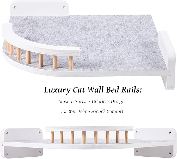 Cat Wall Shelves, Corner Cat Shelf with 3 Cat Wall Steps, Cat Shelves for Wall Large Cats Set, Cat Wall Bed with Plush Covered, Wall Mounted Cat Climbing Shelf for Indoor Cats (White)