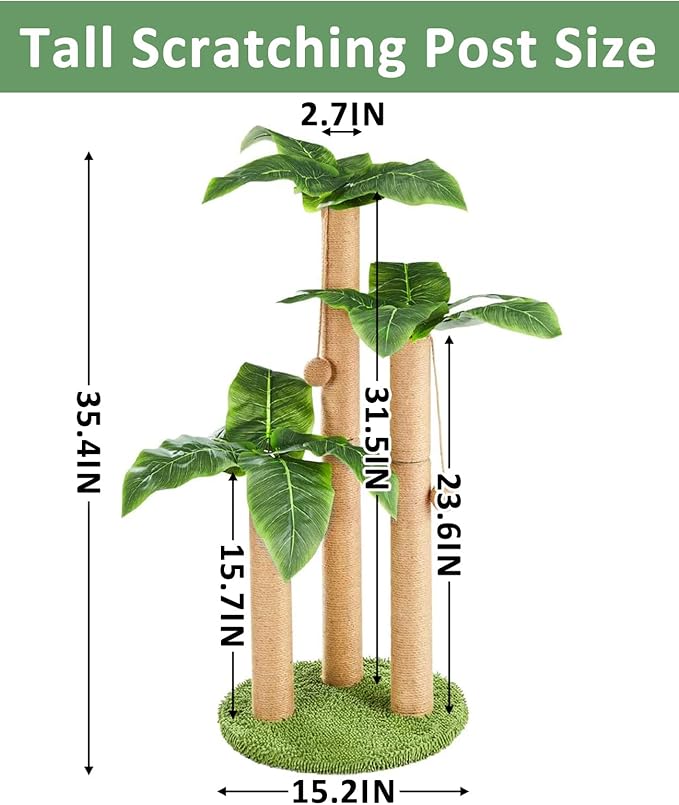 BNOSDM 35" Tall Cat Scratching Posts for Adult Cats Coconut Tree 3 Sisal Rope Claw Scratcher Dangling Ball Kitten Scratch Post Kitty Activity Center for Indoor Outdoor Cats Kittens