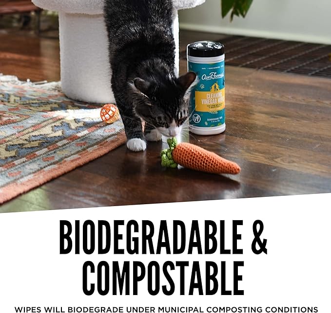 Aunt Fannie's Vinegar Cat Cleaning Wipes for Cat Odors and Messes, Multipurpose Surface Cleaner for Cat & Kitten Homes, Bright Lemon Scent, 35 Count (Pack of 1)