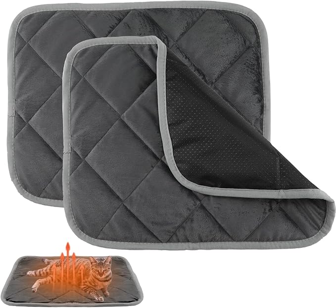 2pcs Self Heating Cat Mat, 16x20 Inch Self Heating Pet Pad Heat Reflective Soft Layer Warming Cat Bed Mat Non Skid Cat Thermal Pads for Cat Puppy Rabbit in Winter (Gray)