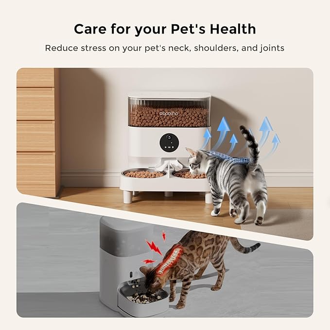 Automatic Cat Feeder for 2 Cats with Camera: Automatic Food Dispenser with Elevated- 2.4G WiFi HD Video and Night Vision| Dual Auto Feeder with 2-Way Audio| Timed Pet Feeder for Multi Cats