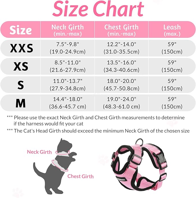 rabbitgoo Cat Harness and Leash for Walking, Escape Proof Soft Adjustable Vest Harnesses for Cats, Easy Control Breathable Reflective Strips Jacket, Pink, XS