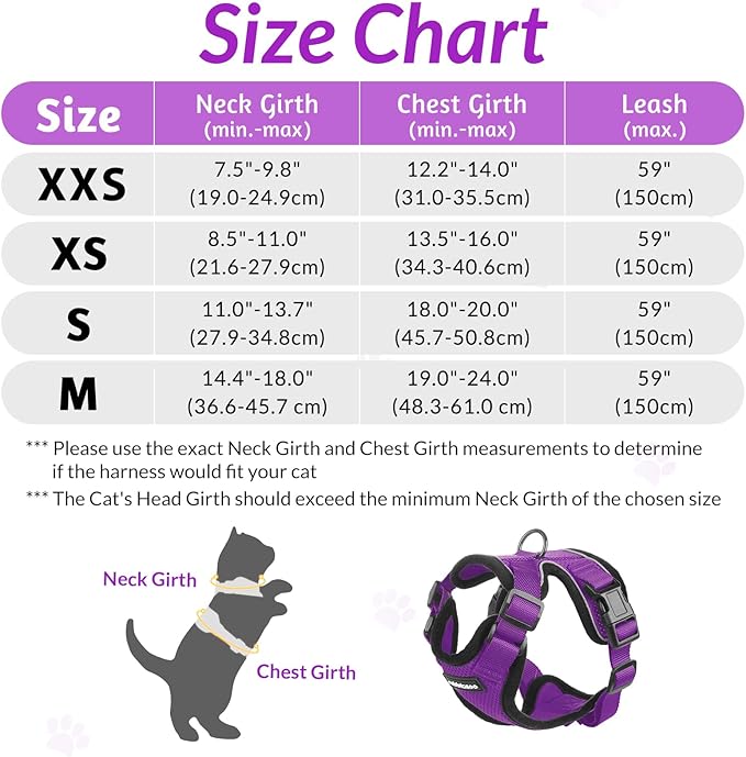rabbitgoo Cat Harness and Leash for Walking, Escape Proof Soft Adjustable Vest Harnesses for Cats, Easy Control Breathable Reflective Strips Jacket, Purple, S