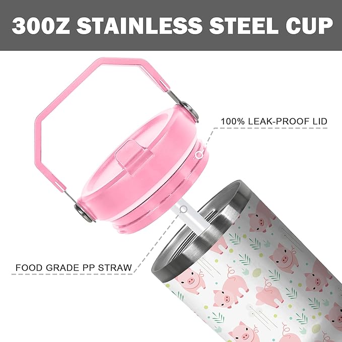 30 Oz Pig Tumbler with Handle and Straw, Pig Mug Insulated Pig Cups for Women, Double Wall Stainless Steel Pig Coffee Cup, 30 Oz Leak Proof Pig Coffee Mug for Women and Pig Gifts for Women