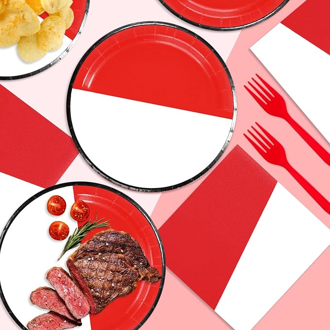 48Pcs Cartoon Animation Birthday Party Decorations Red and White Tableware Set Disposable Plates and Napkins Forks Serves 16 Guests Game Baby Shower Birthday Party Supplies