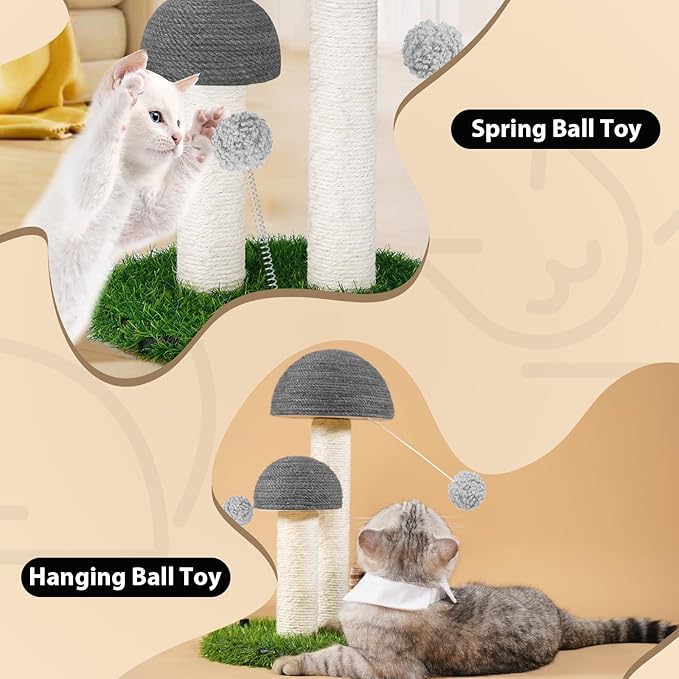 Odoland Cat Scratching Post Mushroom Natural Sisal Board Scratcher for Kitten Health and Good Behavior, Furniture Scratch Deterrent Accessories for Cats and Kitten Hrey
