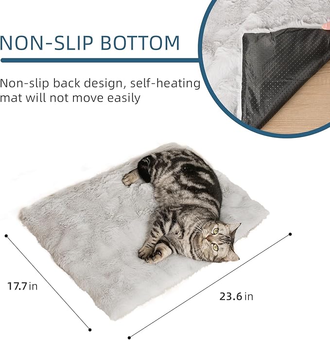 Self Warming Cat Mat Self Heating Cat Bed 24" x 18" Thermal Cat Mat Extra Warm Dog Bed Cat Beds for Indoor and Outdoor Cats Pet Heating Pad for Kittens Small Puppy Pets with Washable Removable Cover