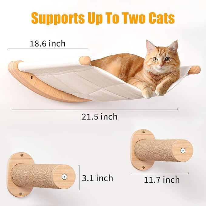 Cat Wall Hammock with Two Steps, Wall Mounted Cat Funiture with Stable Shelves and Perches for Sleeping, Playing, Climbing and Lounging, Wall Mounted Cat Bed for Large Cats