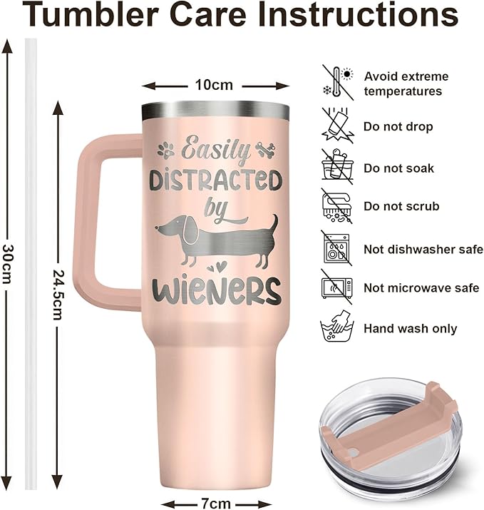 34HD 40oz Dachshund Mom Tumbler with Handle and Straw, Vacuum Insulated Doxie Coffee Mug with Lid, Birthday Gifts for Weiner Owners, Funny Gifts for Dog Mom Mothers Day Women