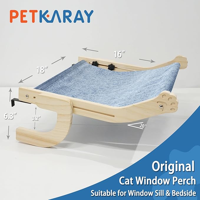 PETKARAY Cat Window Perch, Adjustable Cat Hammock for Windowsill, Indoor Window Shelves and Seat, Window Perch for Large Cats, Blue