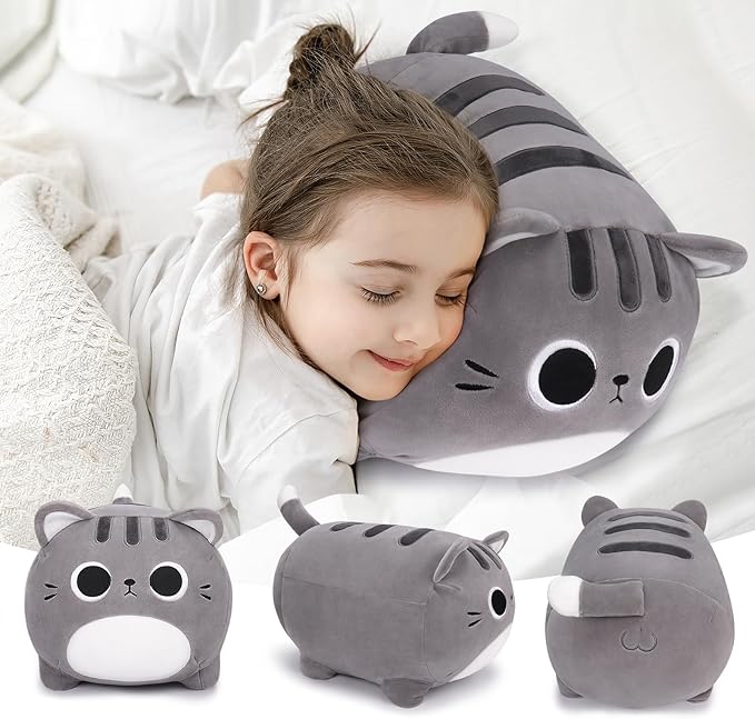 Auspicious beginning Grey Cat Plush Toy-20'' Cat Stuffed Animal, Kawaii Cat Plush Pillow Cat Plushie Soft Cat Sofa Pillow, Stuffed Cat Toys Room Decoration Birthday Gifts for Kids Girls Boys