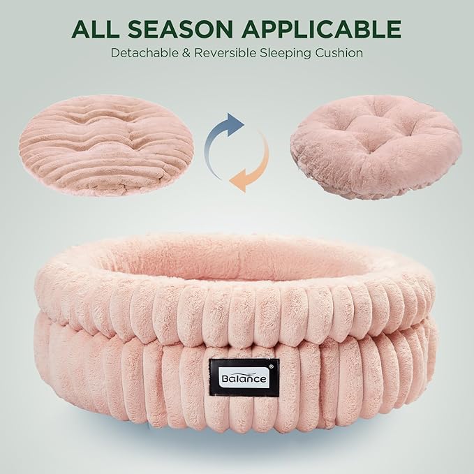 BALANCE Cat Bed Kitten Bed, Washable Round Cat Beds for Indoor Cats,Super Soft Plush Faux Fur Pet Bed for Puppy and Kitten with Anti-Slip Bottom