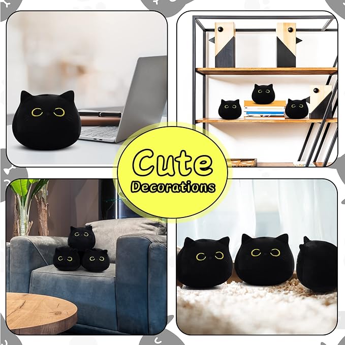 3Pcs Black Cat Plush Toy, Cute Mini Black Cats Stuffed Animals Kawaii Plush Cat Plushie, Soft Small Cat Pillow Stuffed Black Cats Toy for Kids Birthday Home Decoration