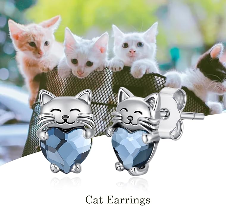 925 Sterling Silver Cat Earrings Cute Animal Kitten Stud Earrings cat Jewelry Gifts for Women Girls Hypoallergenic Earrings for Sensitive Ears