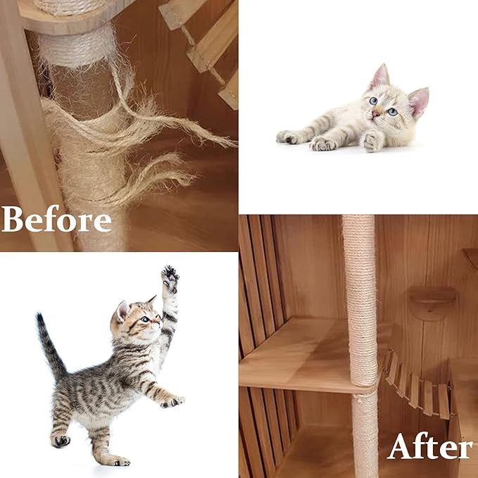 Cat Natural Sisal Rope for Scratching Post Tree Replacement, Hemp Rope for Repairing, Replacement Cat Tree and Tower (6 mm 66 Ft)
