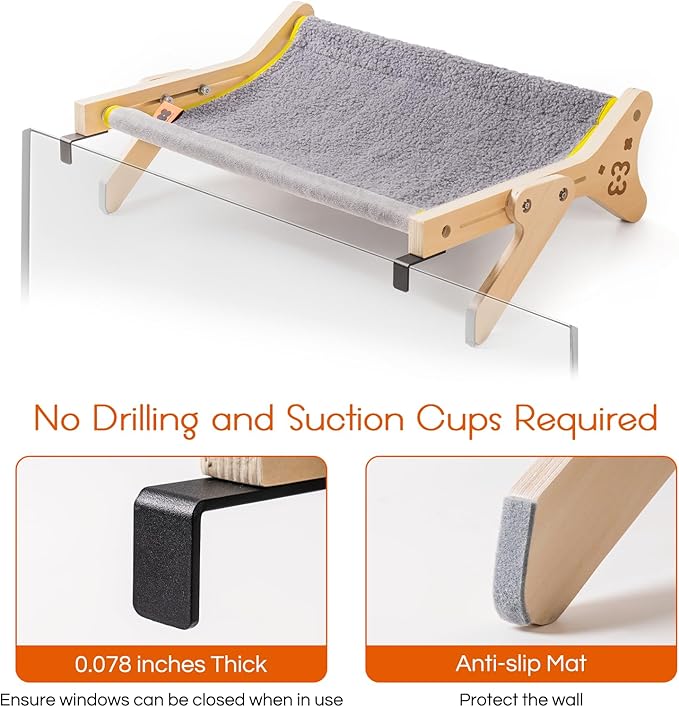 Cat Window Perch Cat Window Hammock for Indoor Cats Steady Sturdy Adjustable Cat Bed Providing All-Around Sunbath Space Saving Washable (Grey, Medium)