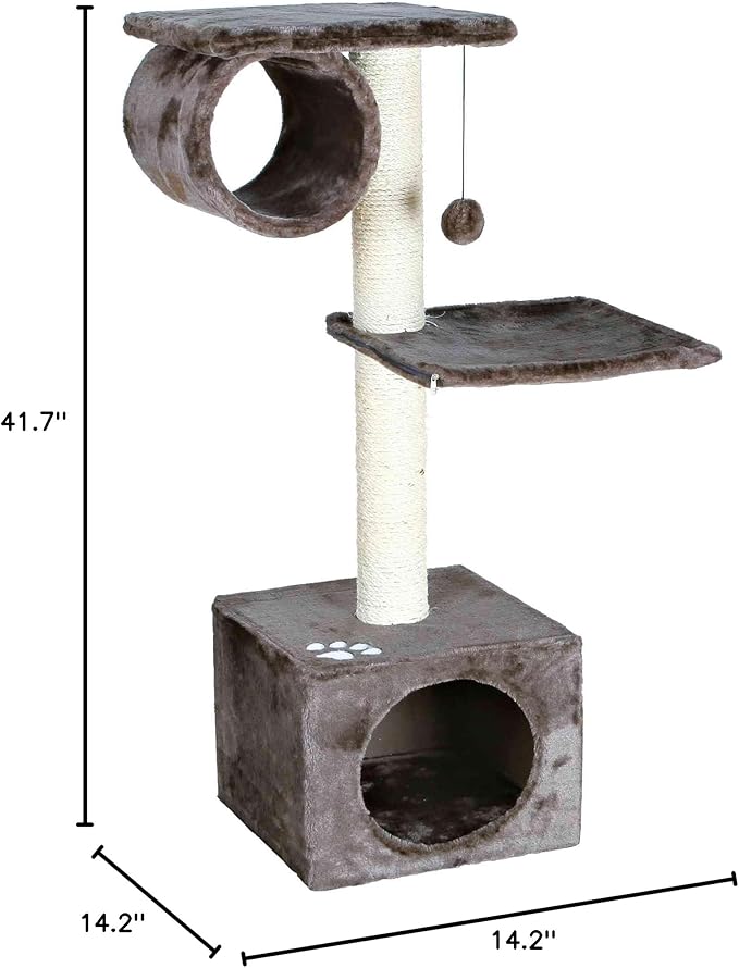 TRIXIE San Fernando Cat Tree with Scratching Posts, Condo, Dangling Cat Toy, 41.7-in Tall, Dark Gray
