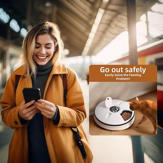 Automatic Cat Feeder, 1L Timed Cat Feeder with Time Setting 24 Hours at Most, Up to 6 Meals, Granary Pet Feeder for Little Cats Little Dogs