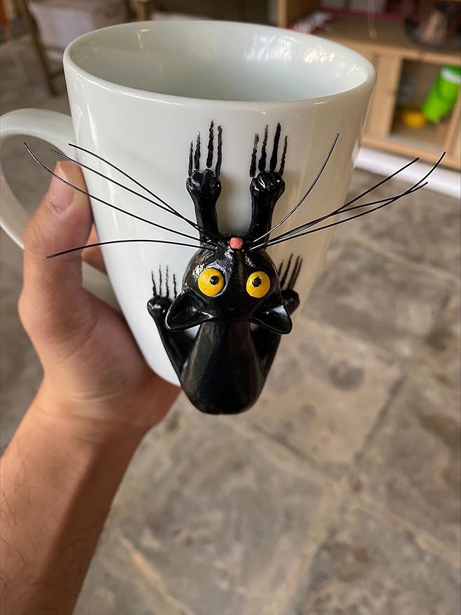 15 Oz Funny Black Cat 3D Ceramic Mug - Cat Coffee & Tea Cup - Birthday & for Cat Lovers