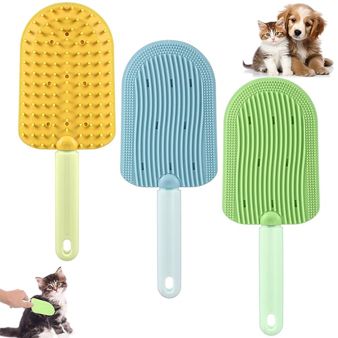 3PCS Cat Tongue Comb, Cat Grooming Brush, Cat Brushes for Indoor Cats, Cat Brush for Shedding, Cat Comb for Long Haired Cats, Pet Ice Cream Massage Comb, Easily Removes Fur Reducing Hairballs (Blue,