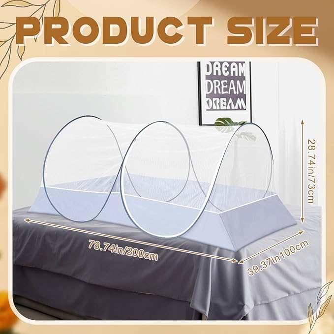 2 Pcs Large Pop up Mosquito Tent Nets Portable Foldable Mosquito Nets for Bed Camping Travel Patio Outdoor Crib Bug Netting Mesh Tent Canopy for Adults Baby Bedroom (78 * 39 * 28 Inch)